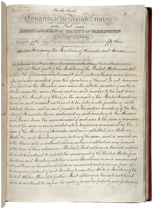 Original Document of the Kansas-Nebraska Act 