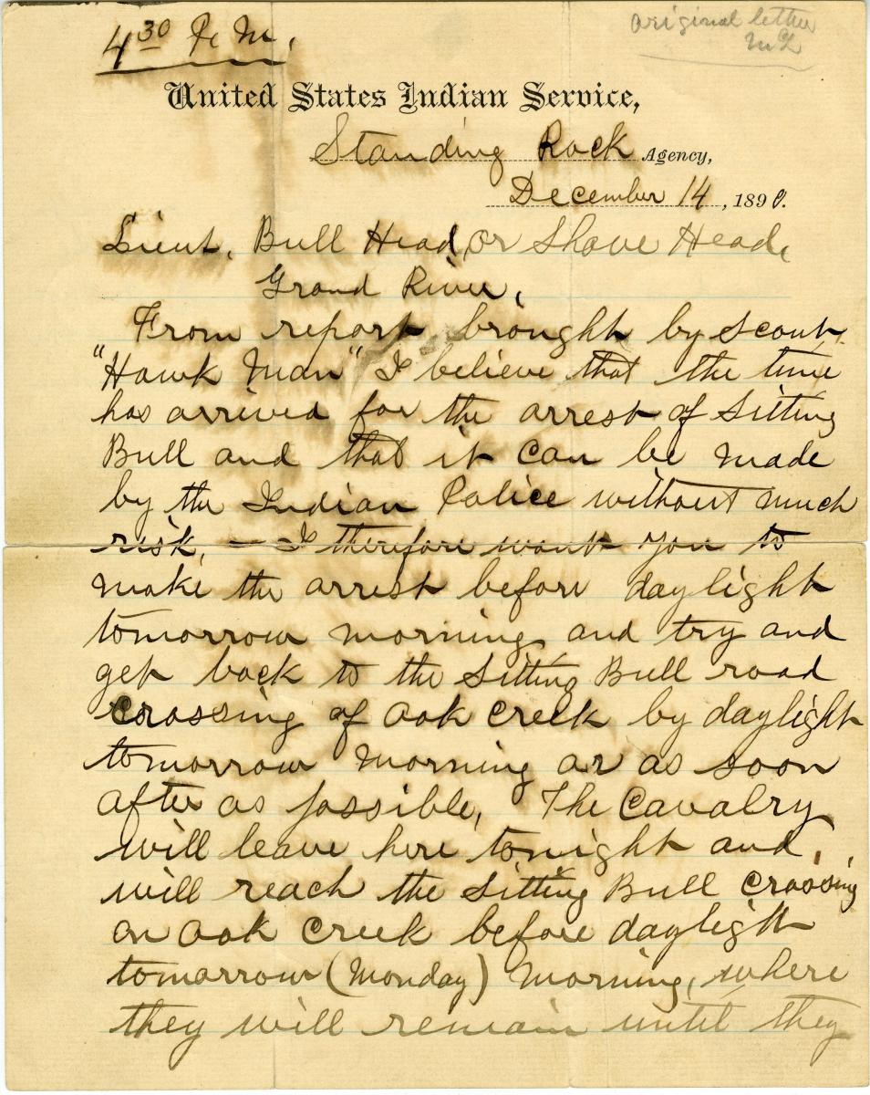 Sitting Bull Arrest Letter