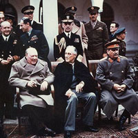 Winston Churchill, Franklin D. Roosevelt, and Joseph Stalin at the Yalta Conference in February 1945
