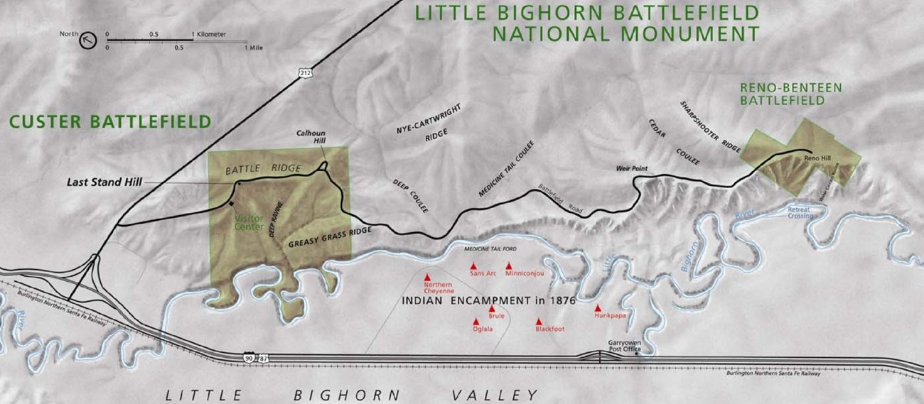 Park map of Little Bighorn Battlefield National Monument, Montana.