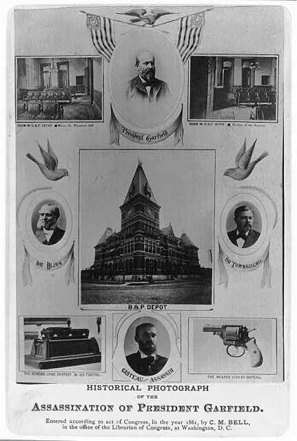 Historical photograph of the assassination of President Garfield