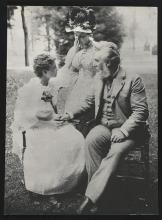 Alexander Graham Bell with Helen Keller and Annie Sullivan at the meeting of the American Association to Promote the Teaching of Speech to the Deaf, July 1894, in Chautauqua, N.Y